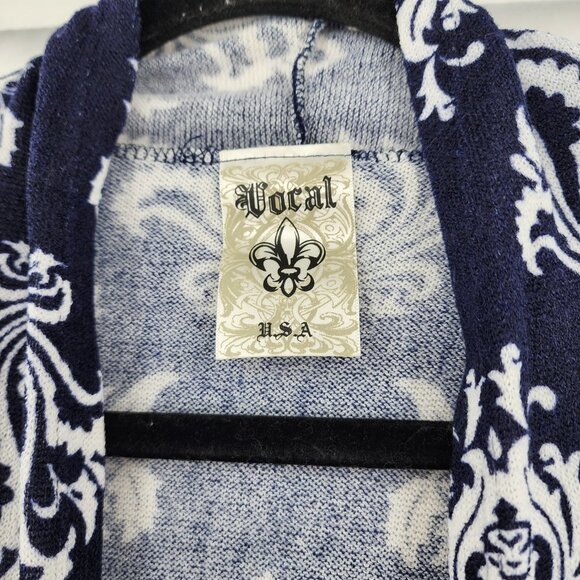 VOCAL Navy & White Damask Print Cardigan Sweater S-XL‎ NWT - Picture 11 of 12